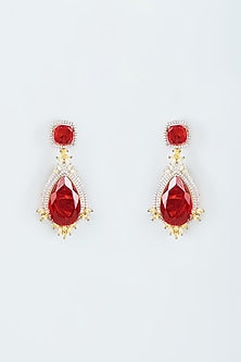 Gold Finish Zircon & Red Stone Dangler Earrings