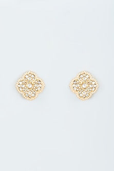 Gold Finish Zircon & Kundan Polki Stud Earrings