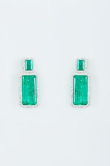 White Finish Zircon & Green Doublet Stone Dangler Earrings