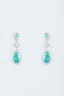 White Finish Zircon & Blue Stone Dangler Earrings