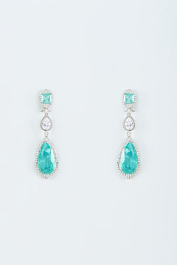 White Finish Zircon & Blue Stone Dangler Earrings