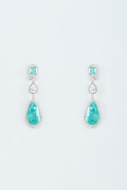White Finish Zircon & Blue Stone Dangler Earrings