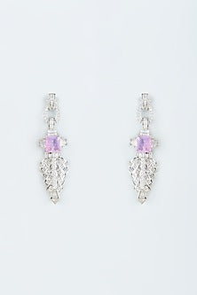 White Finish Zircon & Pastel Stone Dangler Earrings