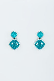 White Finish Zircon & Electric Blue Stone Stud Earrings
