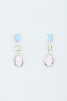 White Finish Zircon & Pastel Stone Dangler Earrings