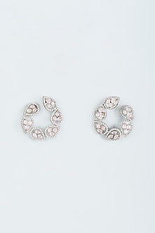 White Finish Zircon & Pastel Stone Hoop Earrings