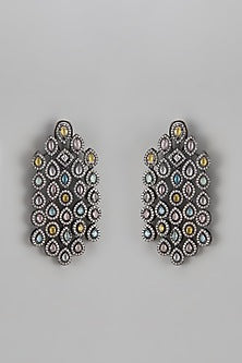 Black Rhodium Finish Zircon & Multi-Colored Stone Waterfall Dangler Earrings