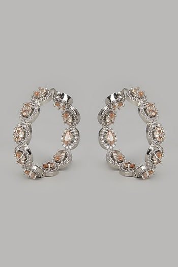 White Finish Zircon & Yellow Stone Hoop Earrings