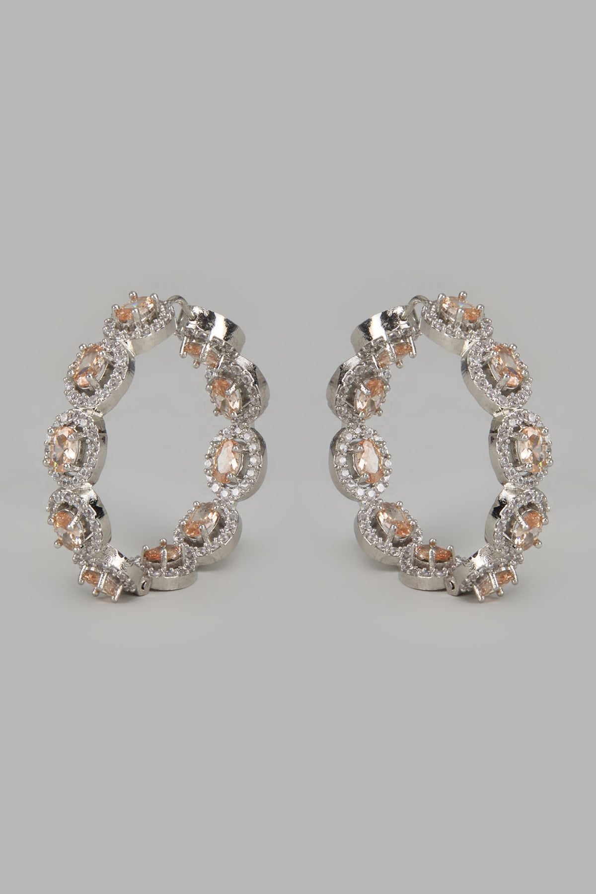 White Finish Zircon & Yellow Stone Hoop Earrings