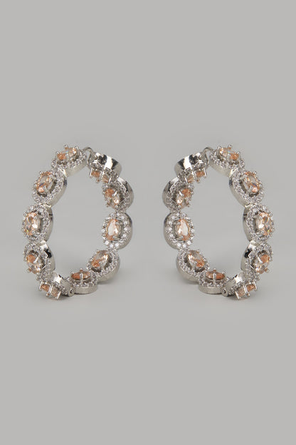 White Finish Zircon & Yellow Stone Hoop Earrings
