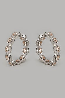 White Finish Zircon & Yellow Stone Hoop Earrings