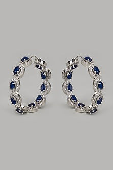 White Finish Zircon & Blue Stone Hoop Earrings