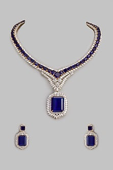 Two-Tone Finish Zircon & Royal Blue Stone Necklace Set