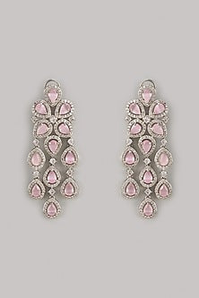 White Finish Pink Zircon Dangler Earrings