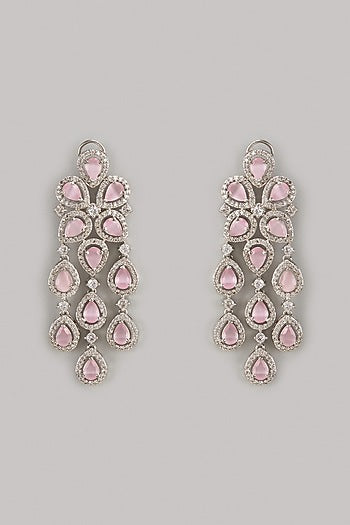 White Finish Pink Zircon Dangler Earrings