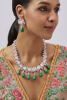 White Finish Malachite & Zircon Necklace Set