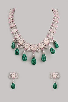 White Finish Malachite & Zircon Necklace Set