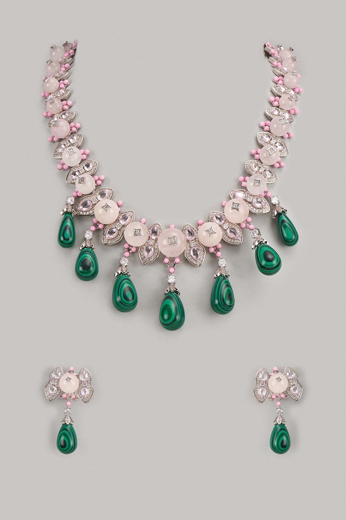 White Finish Malachite & Zircon Necklace Set