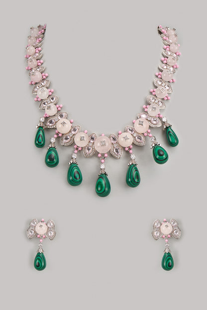 White Finish Malachite & Zircon Necklace Set