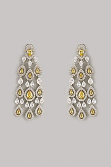 White Finish Yellow Zircon Dangler Earrings