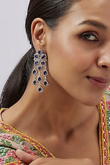 White Finish Blue Zircon Dangler Earrings