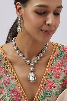 Gold Finish Kundan Polki Long Necklace Set