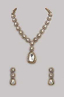 Gold Finish Kundan Polki Long Necklace Set