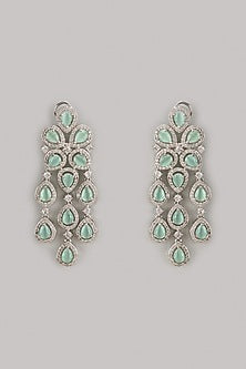 White Finish Aqua Zircon Dangler Earrings