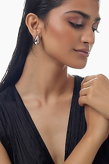 White Finish Zircon Teardrop Stud Earrings