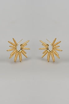 Gold Finish Textured Sun Ray Stud Earrings