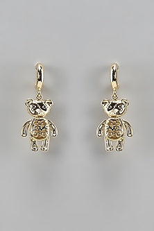 Gold Finish Bear Motif Dangler Earrings