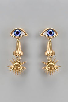 Gold Finish Mismatched Evil Eye Dangler Earrings