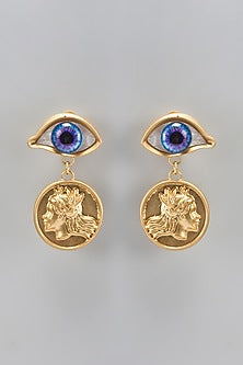 Gold Finish Mismatched Evil Eye Dangler Earrings