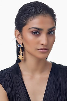 Gold Finish Mismatched Evil Eye Dangler Earrings