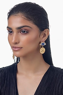 Gold Finish Mismatched Evil Eye Dangler Earrings