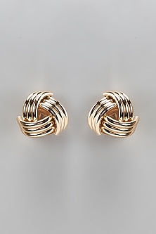 Gold Finish Twisted Knot Stud Earrings