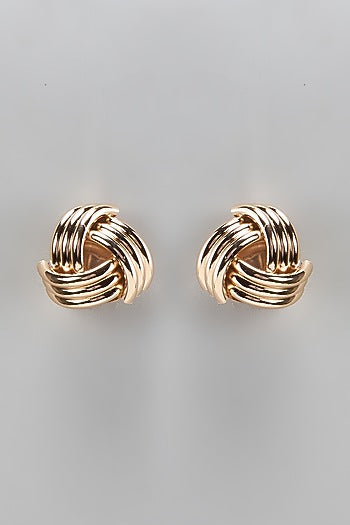 Gold Finish Twisted Knot Stud Earrings