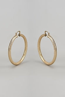 Gold Finish Textured Gilded Bold Hoop Earrings