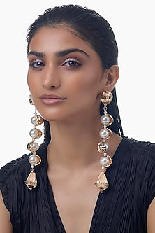Gold Finish Shell Pearl Dangler Earrings
