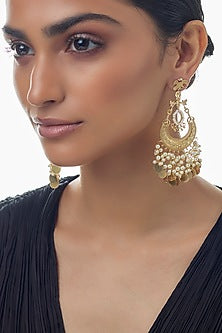 Gold Finish Pearl Chandbali Earrings