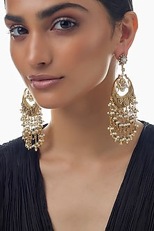 Gold Finish Pearl Layered Chandbali Earrings