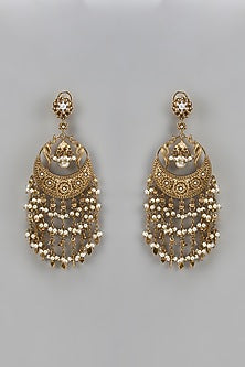 Gold Finish Pearl Layered Chandbali Earrings
