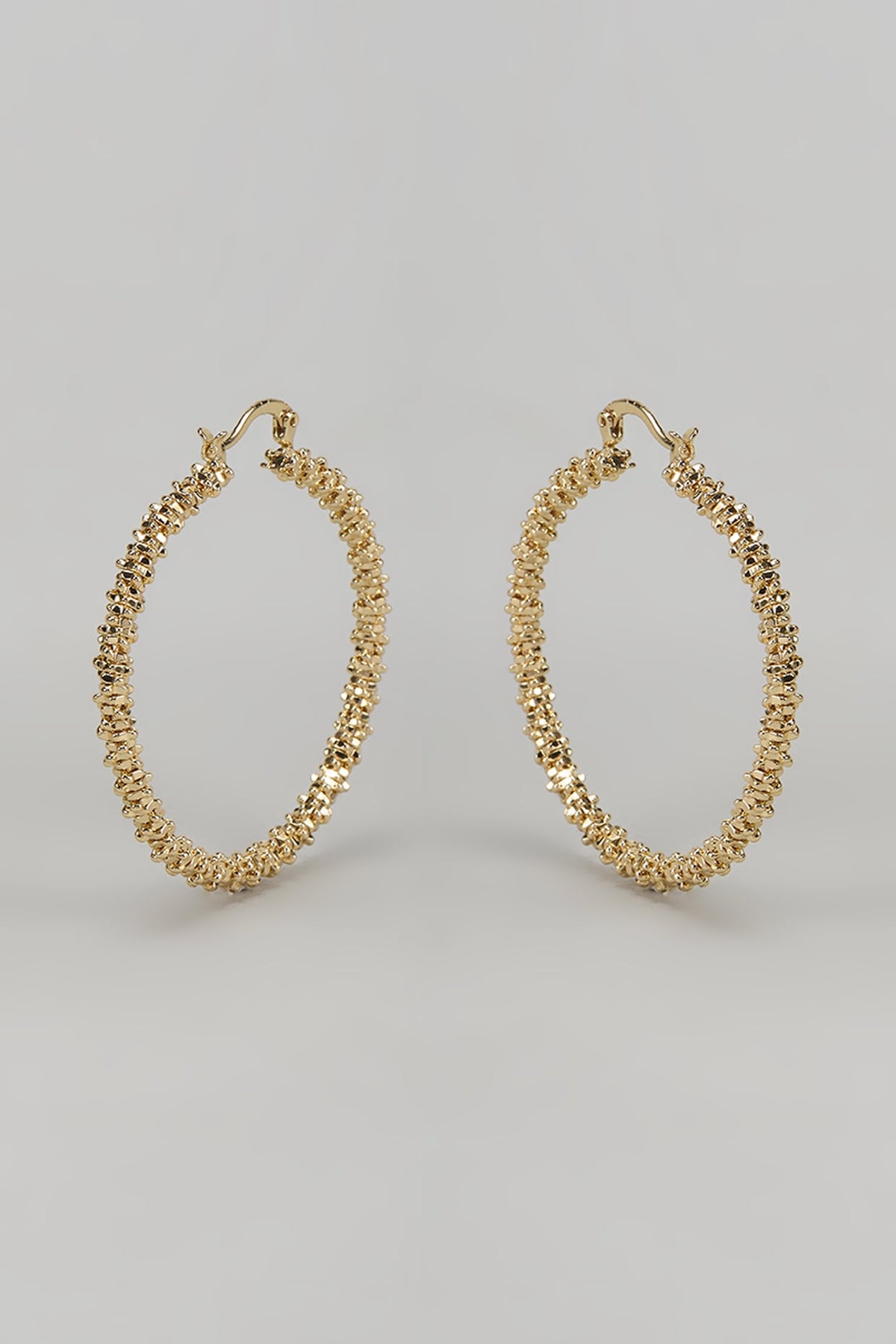 Gold Finish Cracking Metal Ball Hoop Earrings