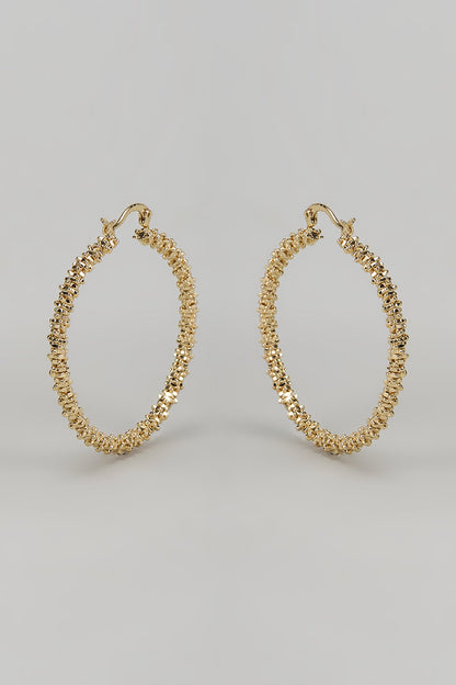 Gold Finish Cracking Metal Ball Hoop Earrings