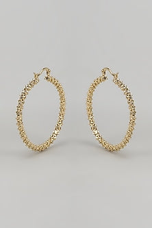 Gold Finish Cracking Metal Ball Hoop Earrings