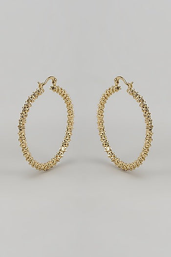 Gold Finish Cracking Metal Ball Hoop Earrings