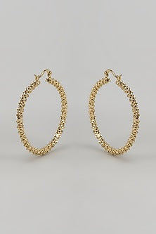 Gold Finish Cracking Metal Ball Hoop Earrings