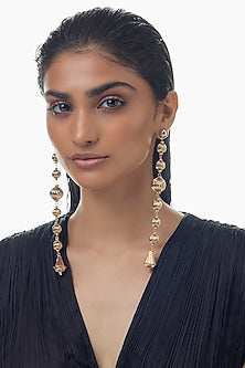 Gold Finish Textured Beaded Dangler Earrings