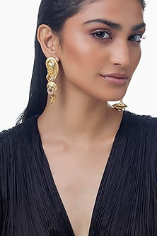Gold Finish Green Stone & Pearl Long Necklace
