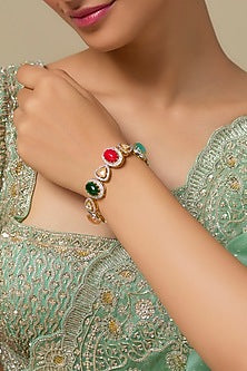 Gold Finish Multi-Colored Gemstone & Zircon Openable Bracelet